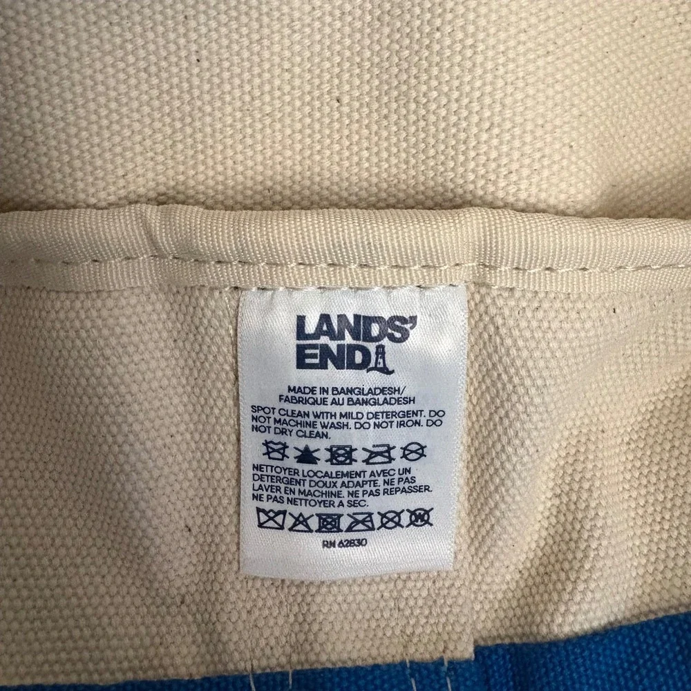Lands End Canvas Tote Bag Blue Cream Open Top Medium Beach Bag Handbag - Picture 5 of 5